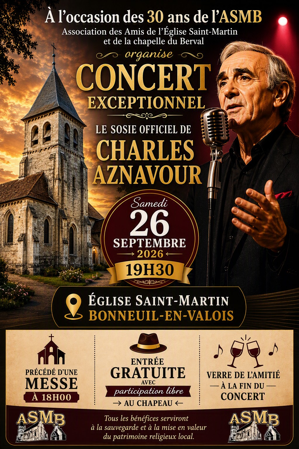 Concert Charles Aznavour avec eglise de bonneuil