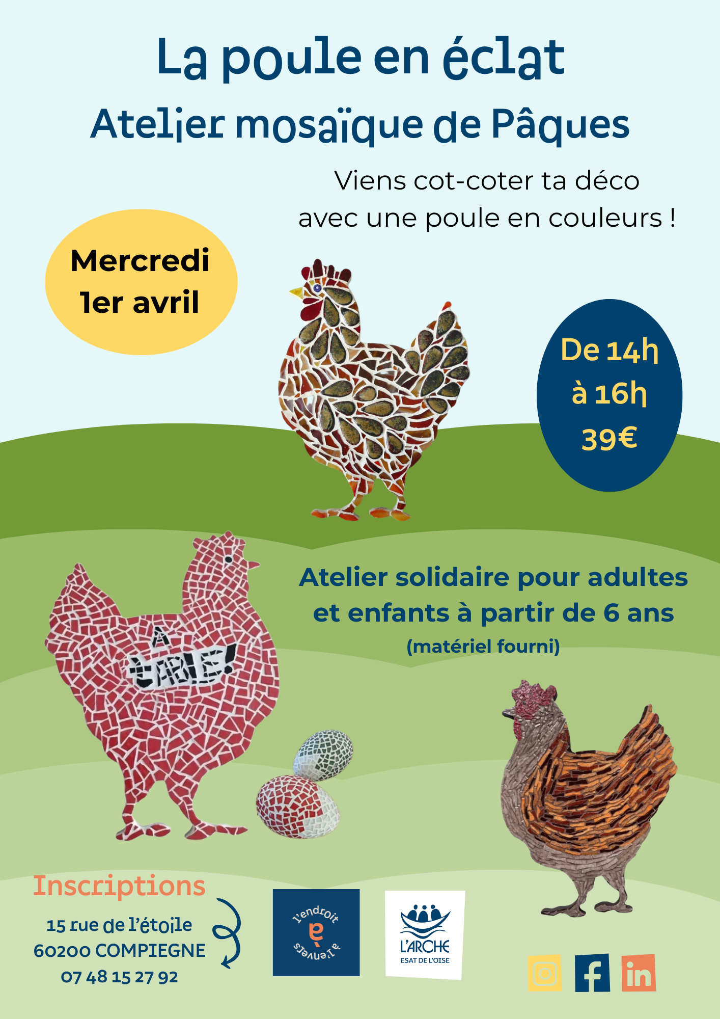 La poule en éclat | Atelier mosaïque de Pâques