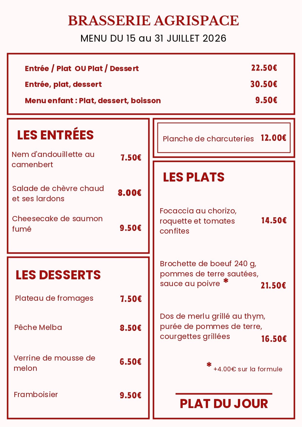 la carte brasserie agryspace